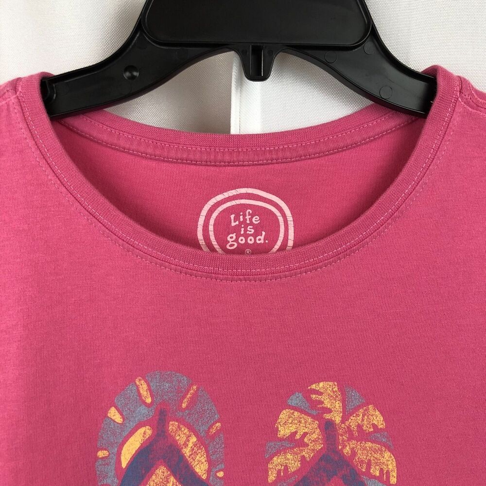 Life Is Good Medium Flip Out Women's Pink Beach T-Shirt Tee Flip Flops Y2K - Picture 5 of 8